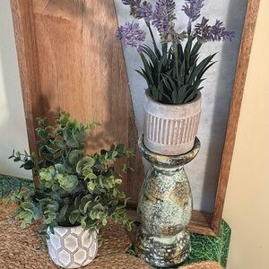 Gray and Green pillar Candle Holder with Elegant Accents